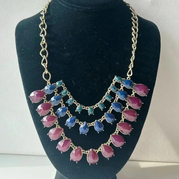 Vintage Talbots 3 Tier Gold Tone Statement Necklace - Picture 1 of 5